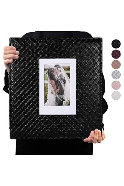 Generic Photo Album 4x6 600 Photos Black Inner Page Button Grain Leather Big ...