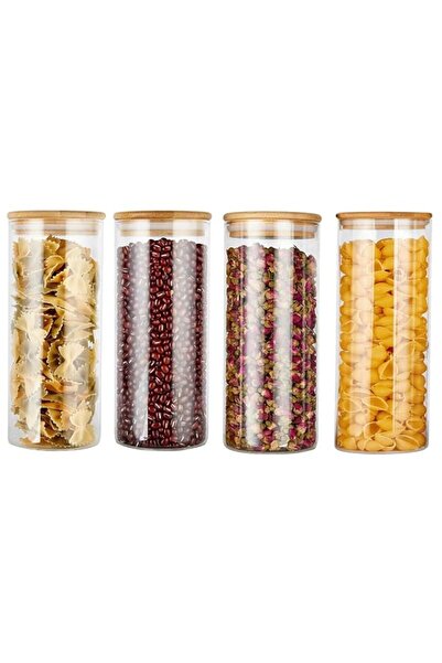 Generic Glass Storage Jar with Bamboo Lids,Set of 4,Kitchen Food Storage Cont...