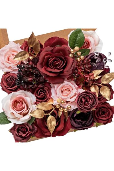 Generic Brand Serwalin Burgundy Artificial Flowers Silk Flower for DIY Weddin...