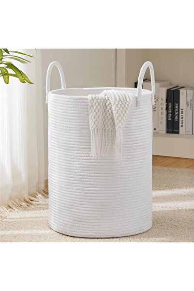 Generic Woven Rope Laundry Hamper, 58L Tall Storage Basket with Handles for C...