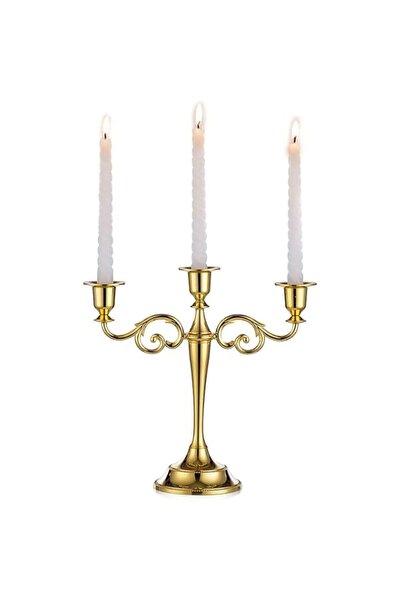 Generic HALAMODO Gold Metal Candle Holder 3-arms Candle Stand 27cm Tall Weddi...