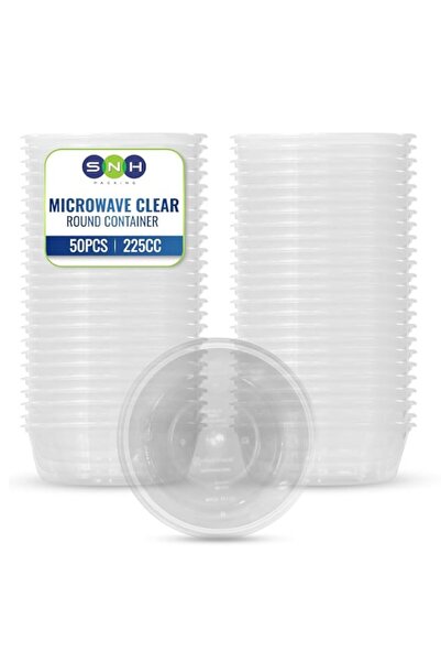 Generic SNH Packing 50 Pack Clear Round 225cc Microwavable Food Plastic Conta...