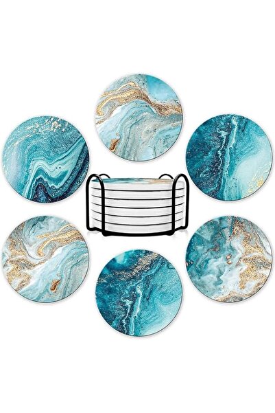 Generic Coasters for Drinks, Round Absorbent Ceramic Stone Coasters Set of 6 ...