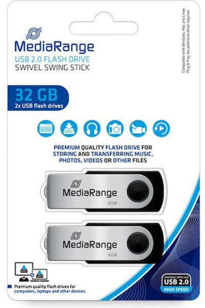 MediaRange 32GB USB 2.0 Στικάκι Ασημί