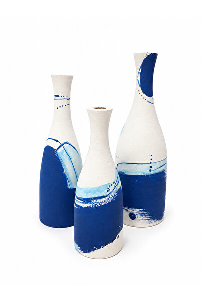 Dekoratif Ahşap Vazo Saksı 3'lü Boyut 20cm 18cm 15cm