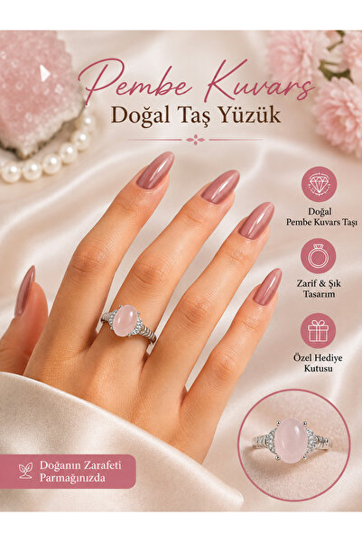 The Magıc of Healıng Pink Quartz Natural Stone Romantic Women's Ring