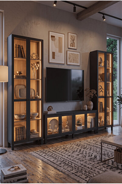 Robin Home Prime Temperli Cam Kapaklı Neon Led Işıklı Tv Ünitesi Tv Sehpası &...