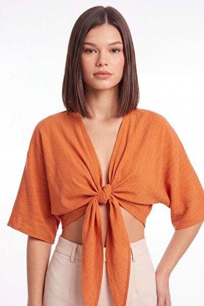 cemo Bağlama Detaylı Kruvaze Crop Bolero