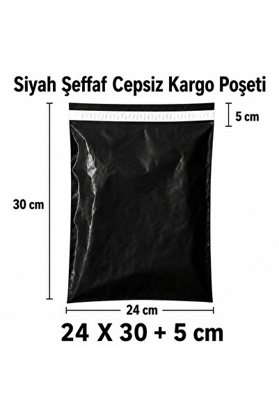 S&M AMBALAJ Siyah Şeffaf Cepsiz Kargo Poşeti 24 x 30 + 5 cm - 50 Adet