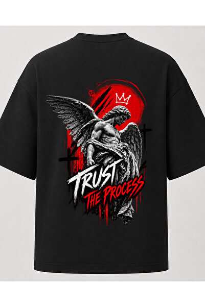 Ebiidesign تي شيرت Trust The Process كبير الحجم - ملابس الشارع المطبوعة بتصمي...