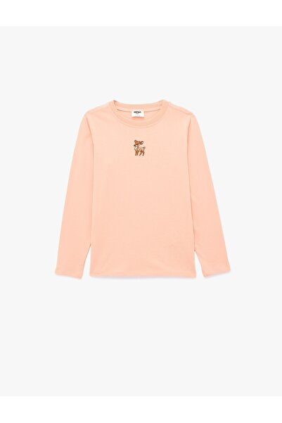Koton Long Sleeve Crew Neck Embroidered Cotton School T-Shirt