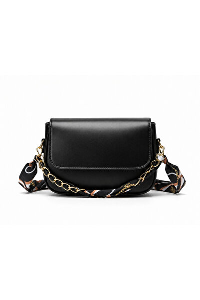 Kumru Studio Celeste Bag Black Women's Shoulder Bag with Scarf and Chain Detail