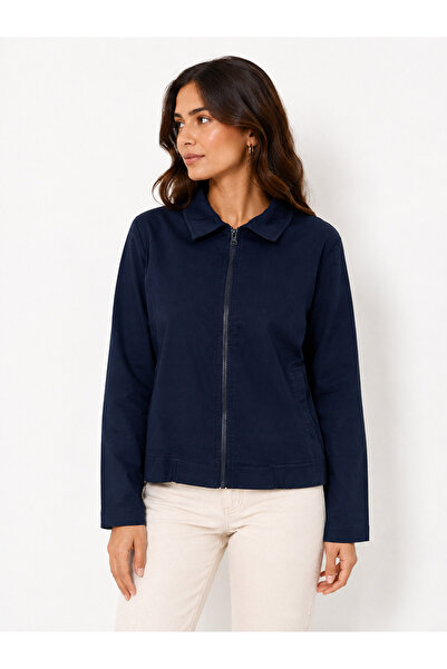 Neden Tekstil Women's Navy Blue Zippered Regular Fit Casual Jacket