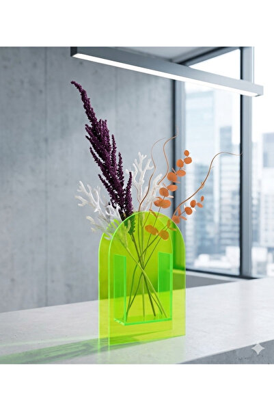 Trend Pleksi Decorative Plexiglass Vase (Neon Green)