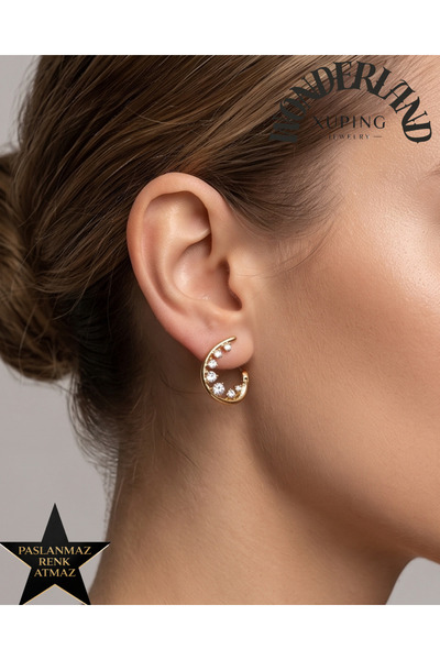 XUPING JEWELRY Tam Kapanan Kadın Küpe - 14K Altın Renginde - Kararmaz - Zirko...