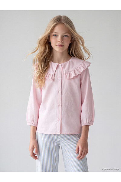 LC Waikiki Trendlucky ruffle-trimmed peter pan collar girl's shirt