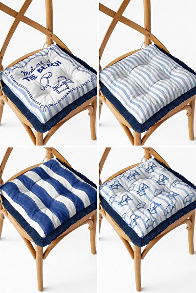 IdeCraft Blue and White Marine Striped Beach Themed Sunbed Patterned 4-Piece ...