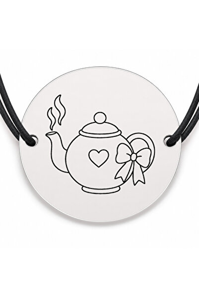 Simoshop Brățară argint 925 cu bănuț gravat ceainic cu inimioară, șnur negru ...