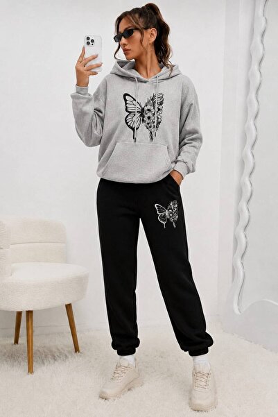 CLOTHES33 Hooded Sweatshirt 2-Piece Combination Winter Shardooned White Butte...