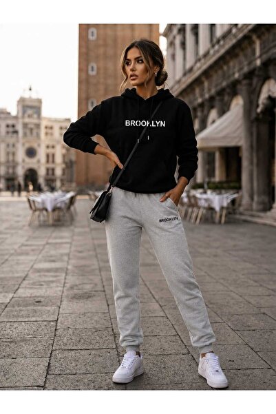 CLOTHES33 Hooded Sweatshirt 2-Piece Combination Winter Embossed Brooklyn Prin...