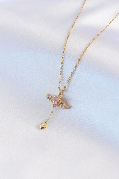 online kapsulavm avm alışveriş 316L Steel Gold Color Winged Heart Model Zirco...