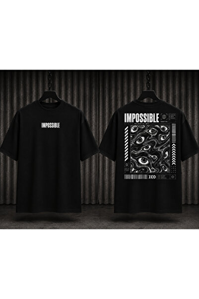 Impossible Eyes Grafik Baskılı Kısa Boy Oversize Siyah Unisex Tişört