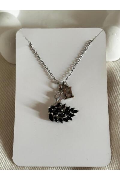 bijoux uniques Siyah zirkon taşlı kuğu model H harfli 316L çelik kolye