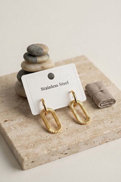Marsilyan 316L Gold Color Serrated Paperclip Form Design Earrings Tj-Bkp12062...