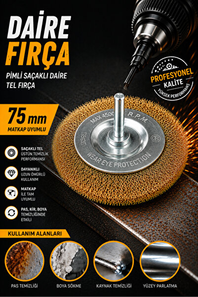 NEXTRA 75 mm Pimli Saçaklı Daire Tel Fırça – Matkap Uyumlu Pas Boya Temizleme...
