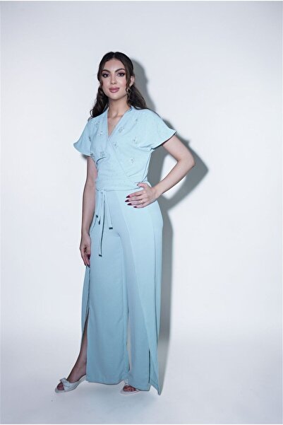 gmax Women's Wide Leg Pants Set with Embroidered Details