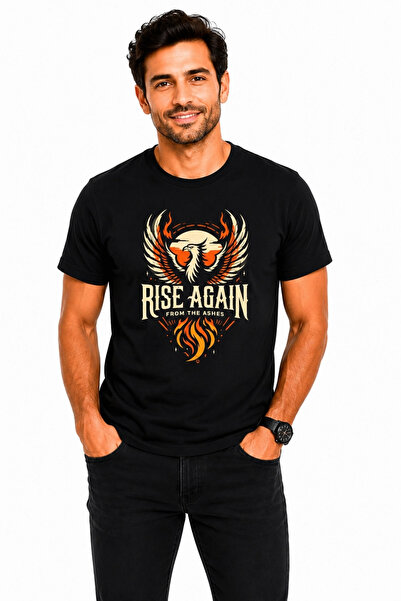 ETİFA Rise Again Eagle Printed Black Unisex T-Shirt 100% Cotton Premium T-Shirt