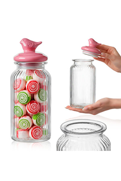 SuperButelki Borcan Canelat din Sticla, 1450 ml, Transparent, Capac Ceramic c...