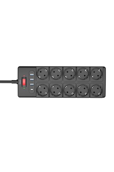 OEM Prelungitor cu protectie Well, 10 prize schuko + 3 porturi USB + USB-C, 2...