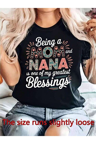 2BIR Oversized T-Shirt, Loose Fit, Plain Print Women's Mom & Nana Blessing-Sh...