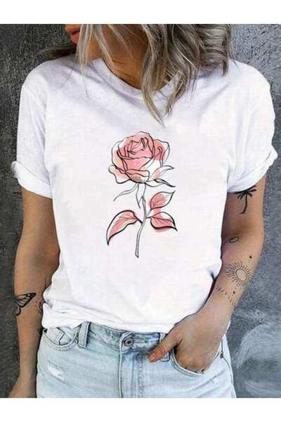 2BIR Oversized T-Shirt, Loose Fit, Flat Floral Print Crew Neck-Shirt, Casual ...