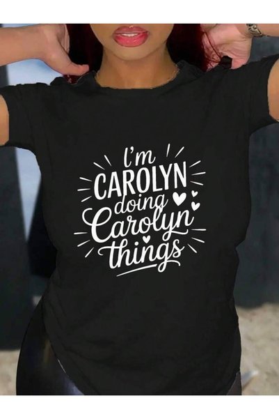 21JNRY تي شيرت نسائي كبير الحجم، فضفاض، بطباعة مسطحة، بتصميم 'I'Carolyn Doing...