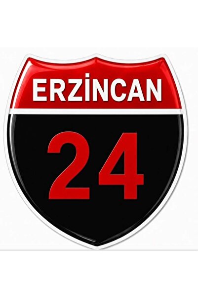 Redline Grafik Redlinegrafik Erzincan 24Plaka Kodlu 3D Kabartmalı Araç 1 Adet Sticker Etiket kırmızı siyah Renk