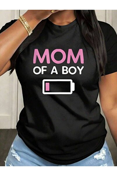 9JY Mom Of A Boy Mother's Day Women T-Shirt Short Sleeve Round Neck Top With,...