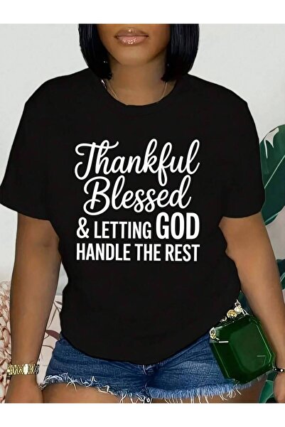 kai22 Women'S Short-Sleeve Top With Print "Thankful Blessed & Letting God Han...