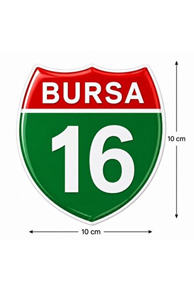 Redline Grafik Redlinegrafik Bursa 16Plaka Kodlu 3D Kabartmalı Araç 1 Adet Sticker Etiket yeşil beyaz Renk