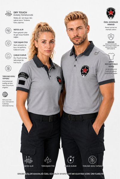 Raven Uniform Özel Güvenlik Tişörtü Erkek Kadın Polo Yaka Cırtlı Armalı Refle...