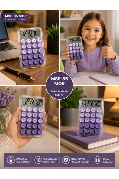 Erzi Pastel 10 Basamaklı Şeffaf Renkli Hesap Makinesi Pilli Masaüstü Ofis Oku...