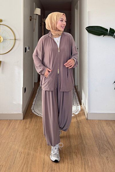 Tesettür Diyarı Cavel Imported Sandy Fabric Σετ Χιτζάμπ με Φερμουάρ - Βιζόν