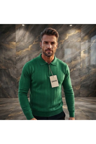 PULT Men's Long-Sleeved Zip-Up Poloyaka Basic Knitwear Sweater Regular Fit