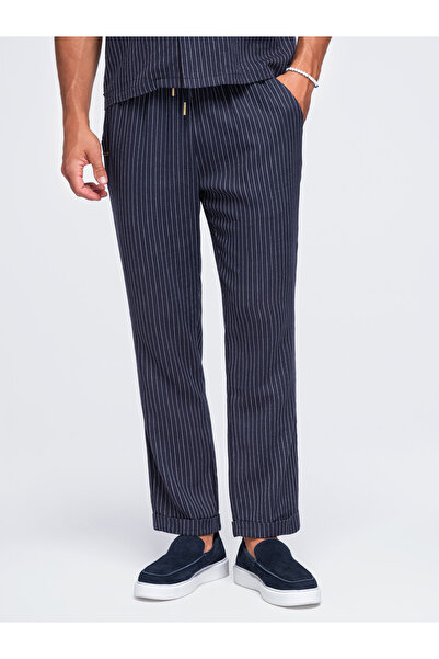 OMBRE Herrenhose aus Leinenmischung, Kordelzugbund, Nadelstreifenmuster, aufr...