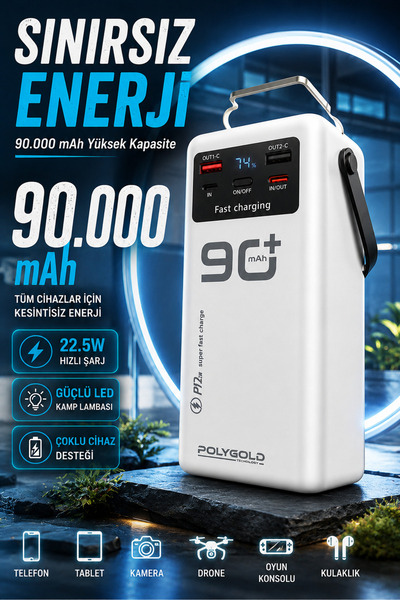 Zineets 90.000 Mah 22,5W PD Hızlı Kablolu Kamp Lambası Outdoor Serisi Powerba...