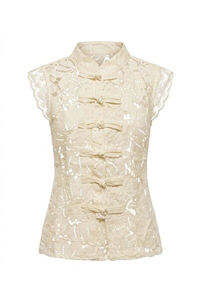 Bade Butik Cream Knotted Front Blouse