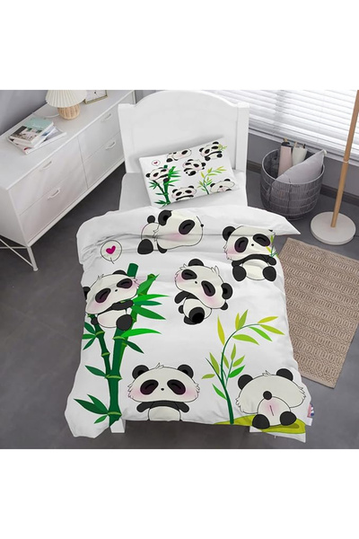 OEM Set de lenjerie de pat pentru copii Musolei, Panda, Simplu 135x200cm, Des...
