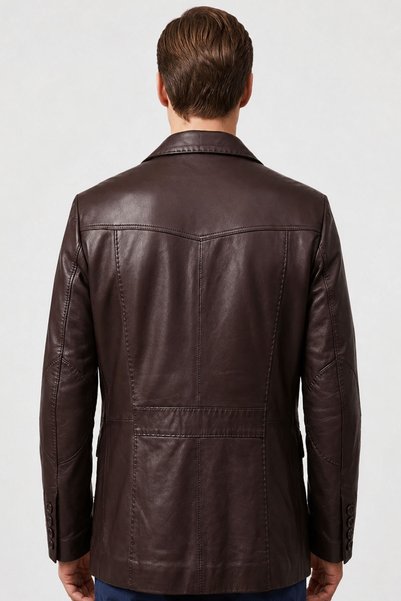 Deriderim Adrian Brown Lined Punto Stitched Men's Genuine Leather Classic Blazer Jacket