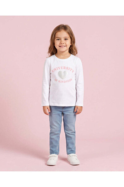 REDTAG Girls White Graphic Printed T-Shirt
